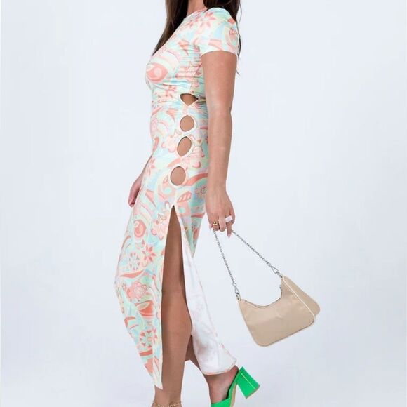 Princess Polly Anna Maxi Dress Pastel Multicolor w/ Slit and side cut out, sz 2 - Picture 2 of 8